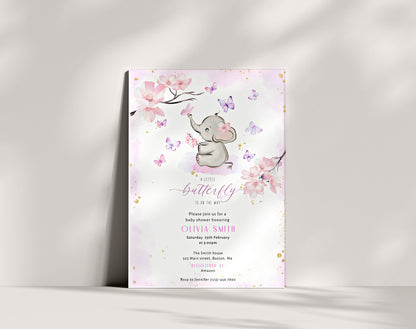 Invitation - Butterfly Baby Shower, editable Canva template