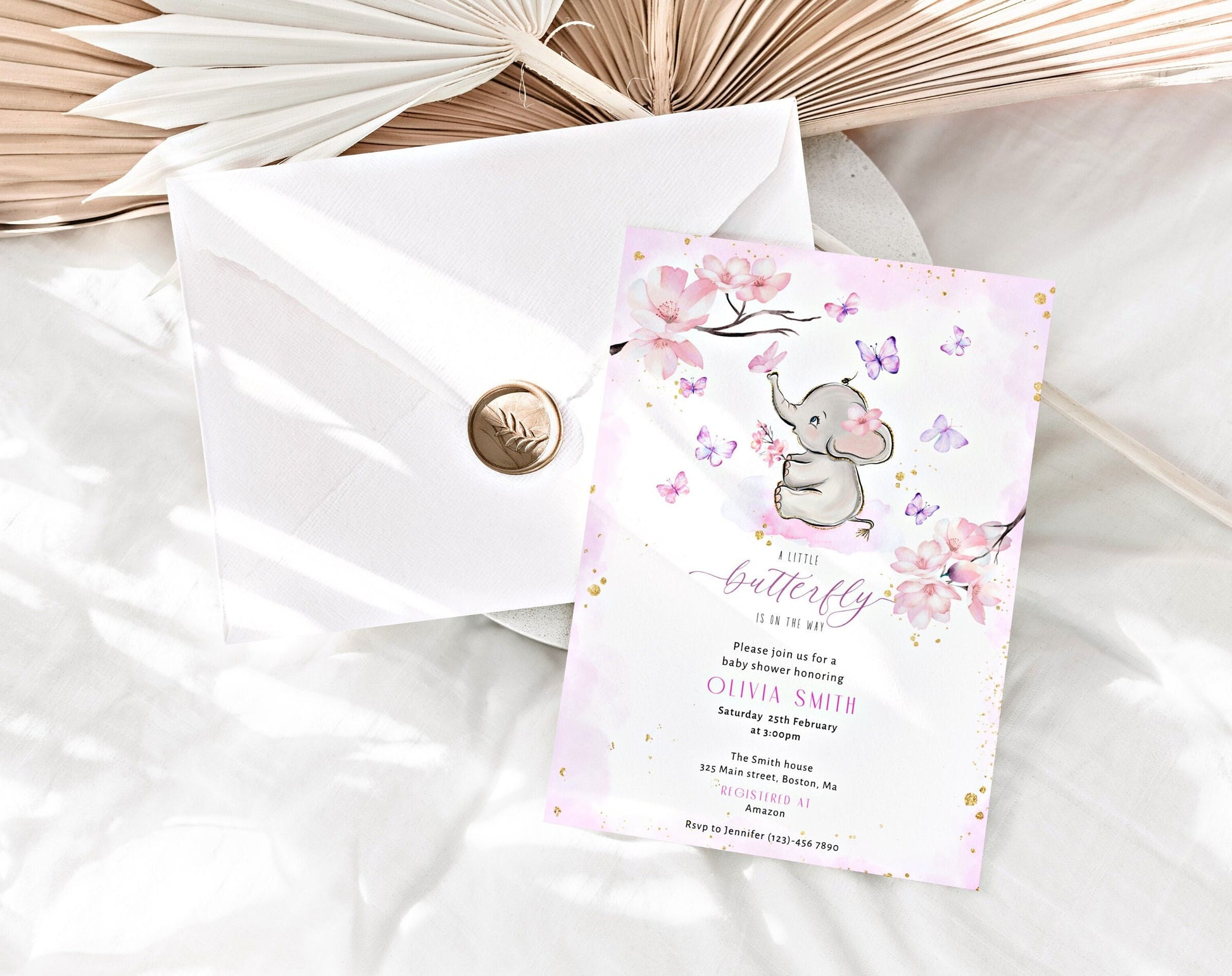 Butterfly Baby Shower Invitation for baby shower guests and party details