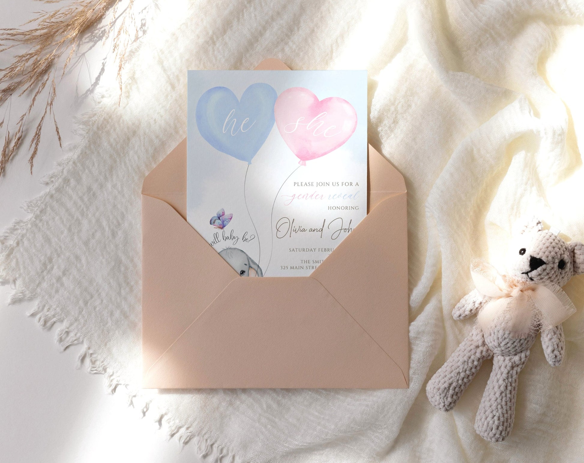 Editable Canva gender reveal invite to print or send digitally