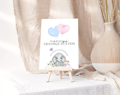 floral, boho, vintage, blue and pink cravings station sign template for a personalized gender reveal