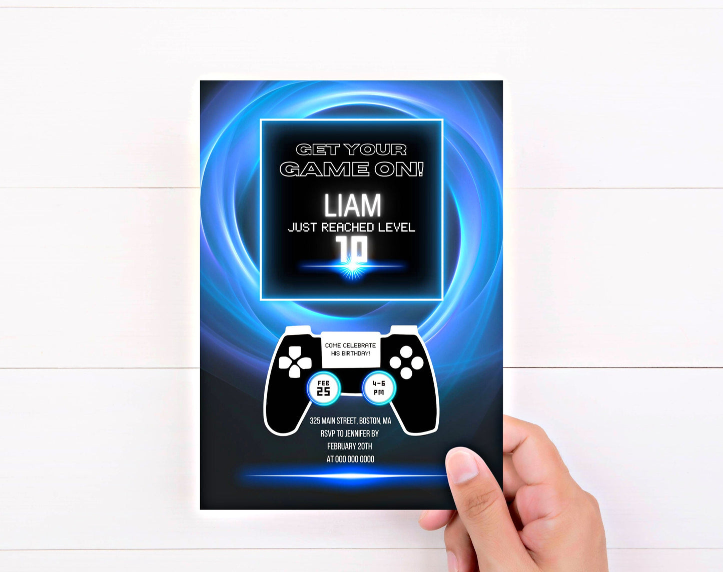 Invitation - Gaming Birthday Boy, editable Canva template