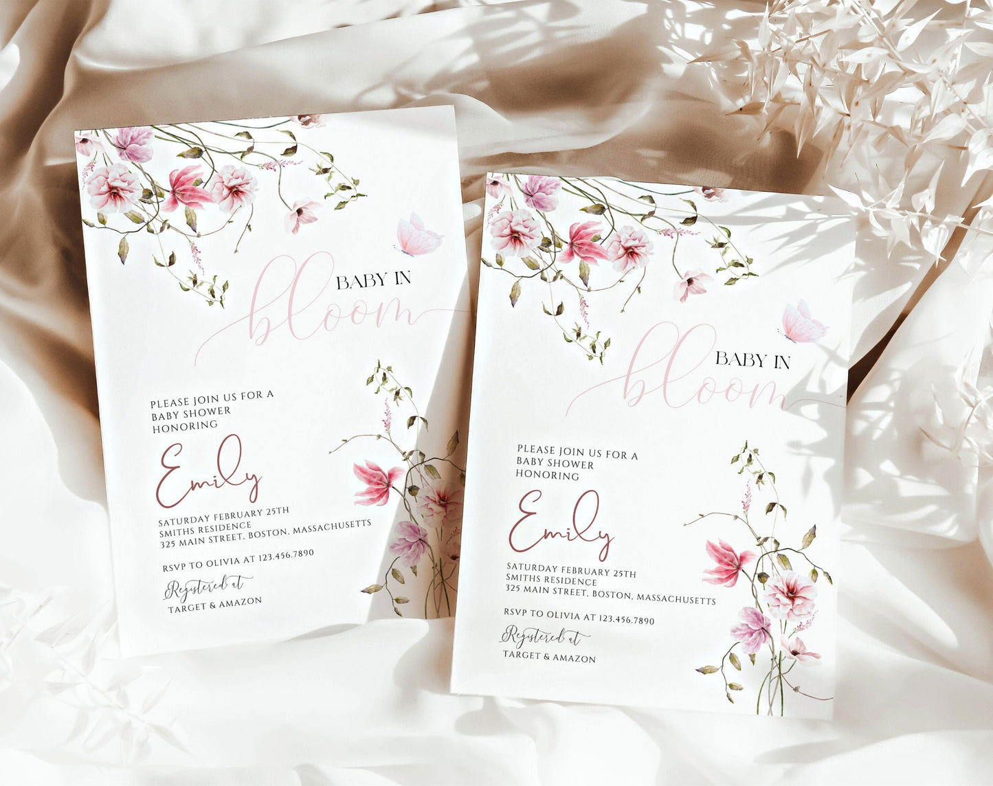 Baby in Bloom baby shower invitation for a floral girl shower