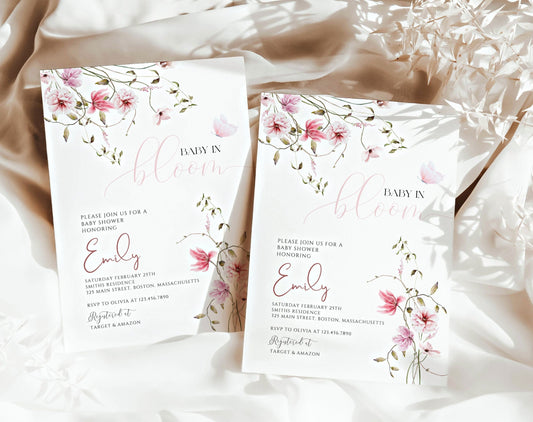 Baby in Bloom baby shower invitation for a floral girl shower
