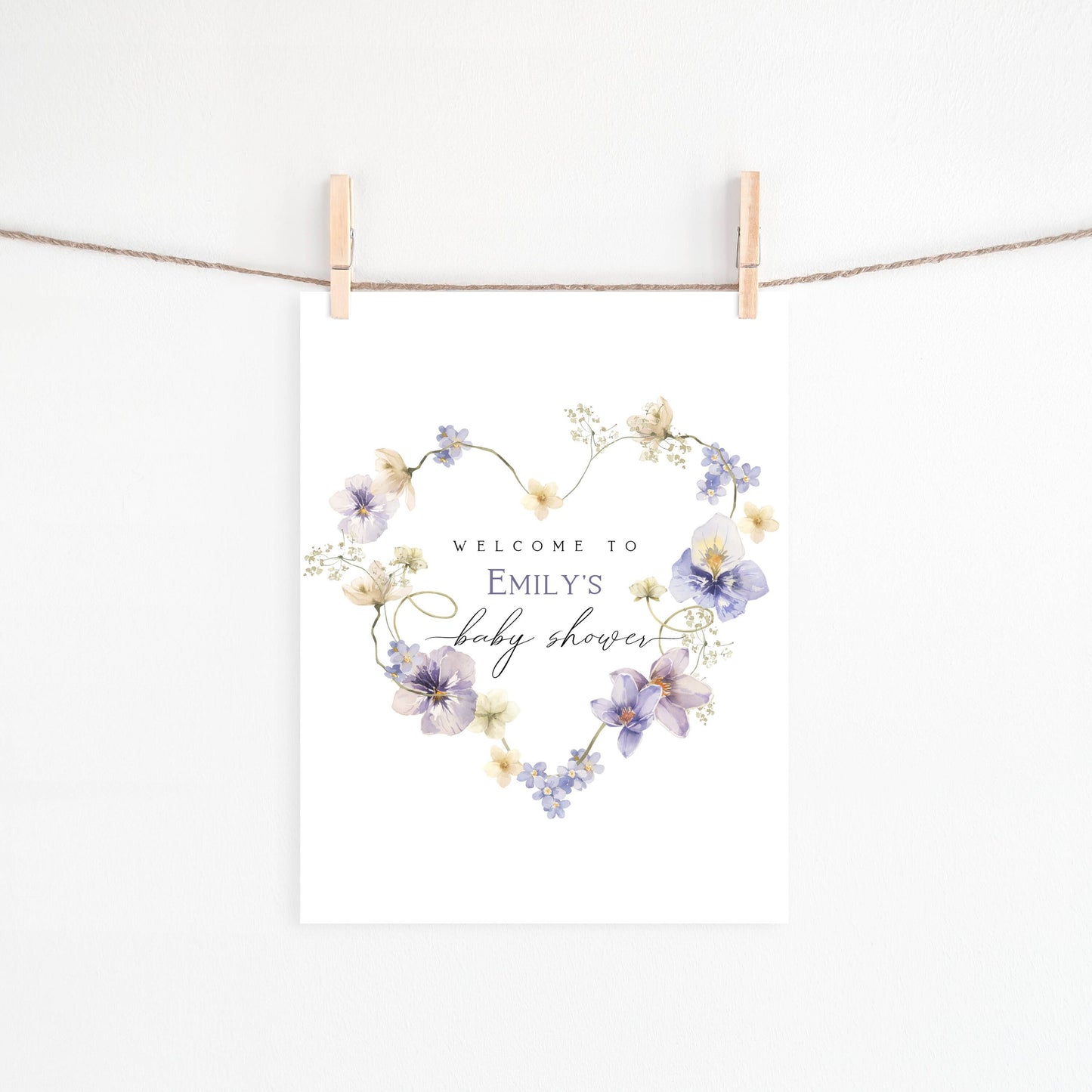 Baby Shower Welcome Sign - Pink Wildflower, editable Canva template