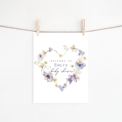 Baby Shower Welcome Sign - Pink Wildflower, editable Canva template