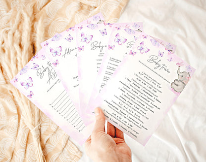 Butterfly Baby Shower Games Bundle, printable PDF files