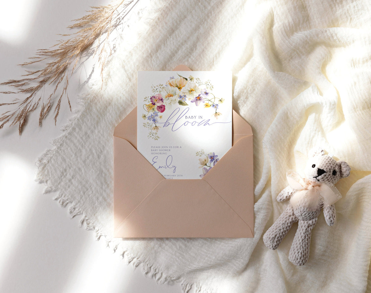 Invitation - Baby in Bloom Baby Shower, editable Canva template