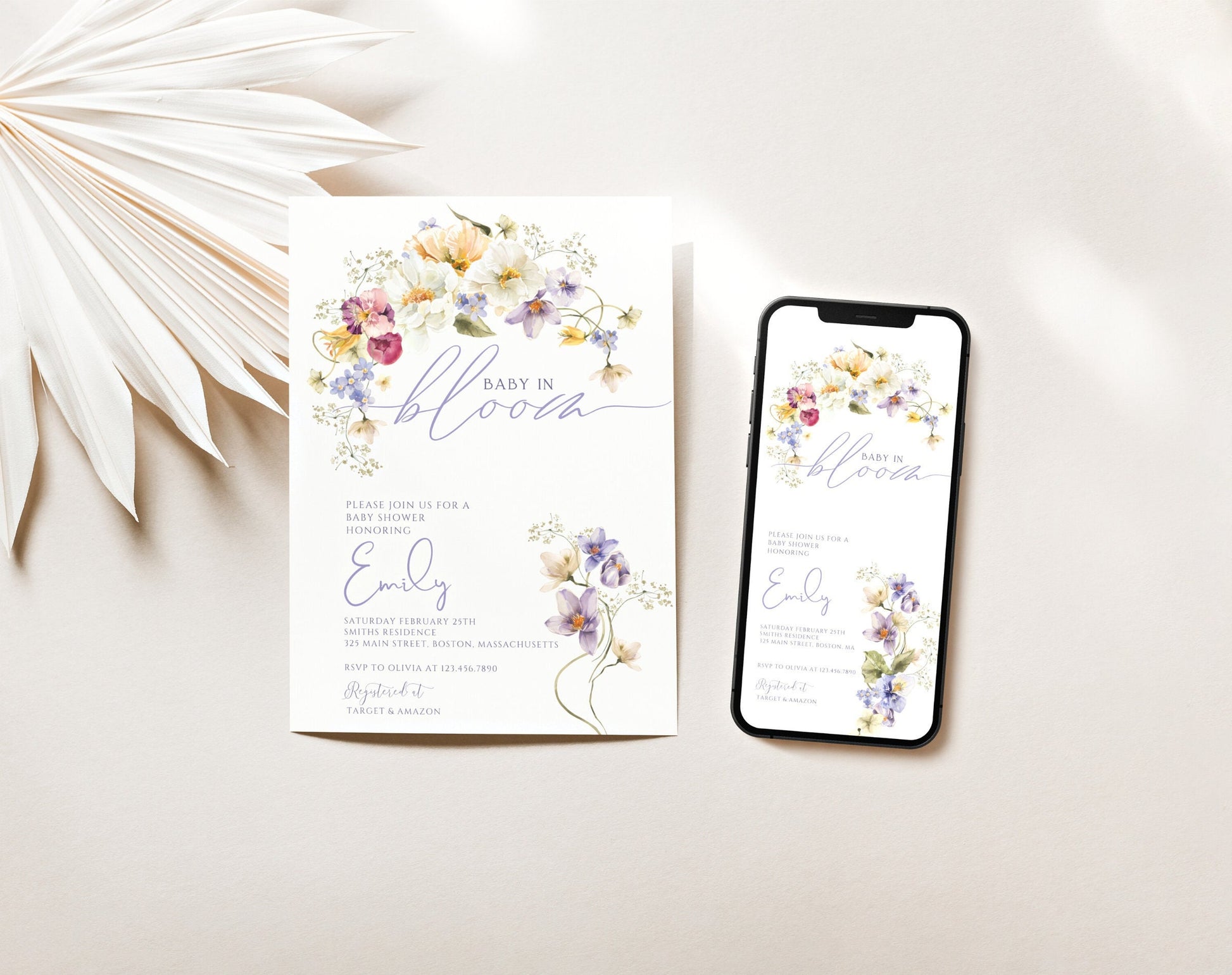 Baby in Bloom baby shower invitation for a floral girl shower