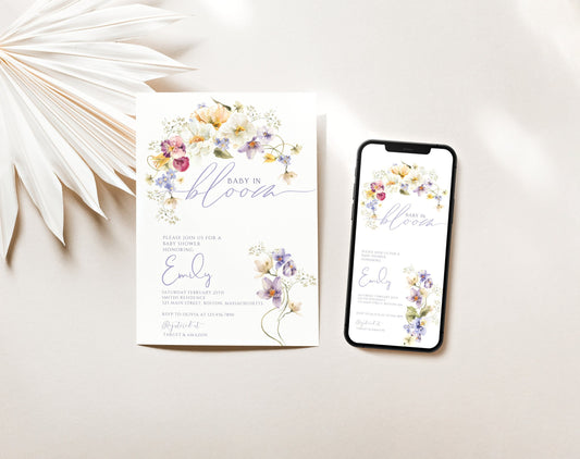 Baby in Bloom baby shower invitation for a floral girl shower