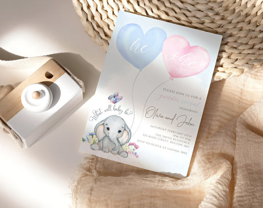 Butterfly Gender Reveal Invitation for gender reveal guests and party details