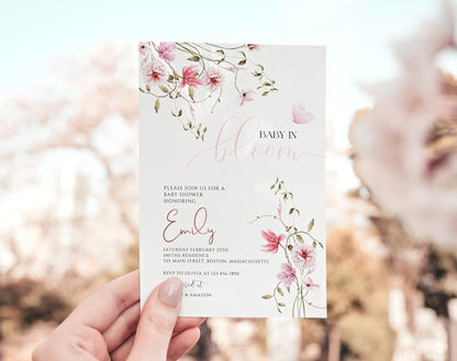 Editable Canva Baby in Bloom invitation to print or send digitally