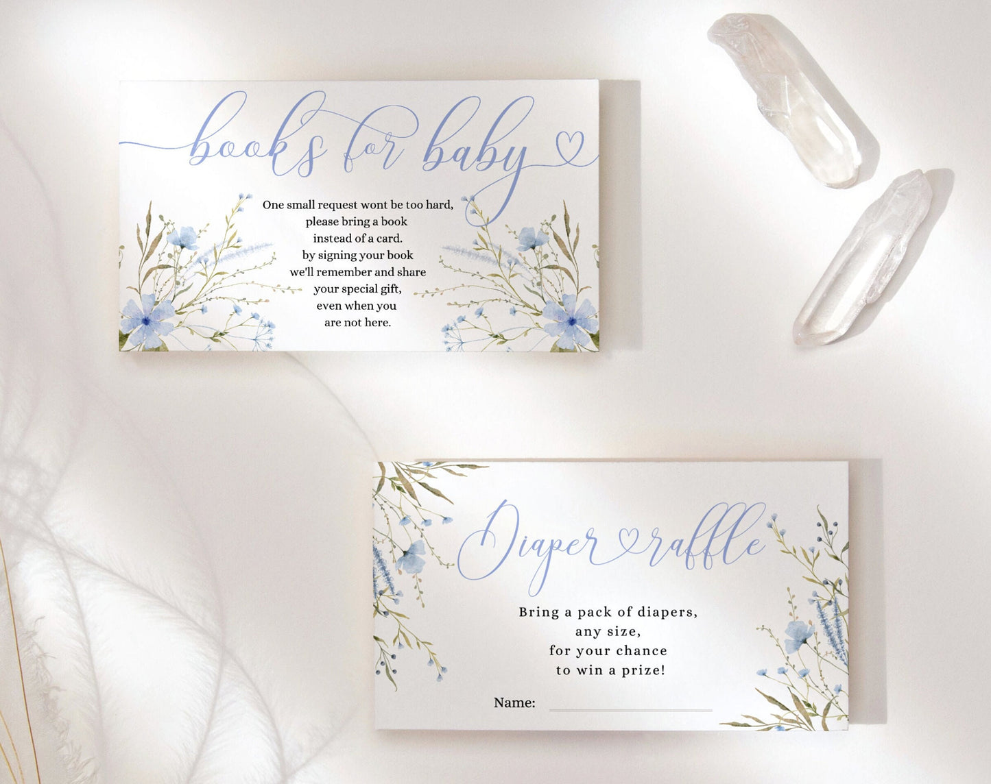 Baby Boy in Bloom diaper raffle tickets and Books for Baby cards