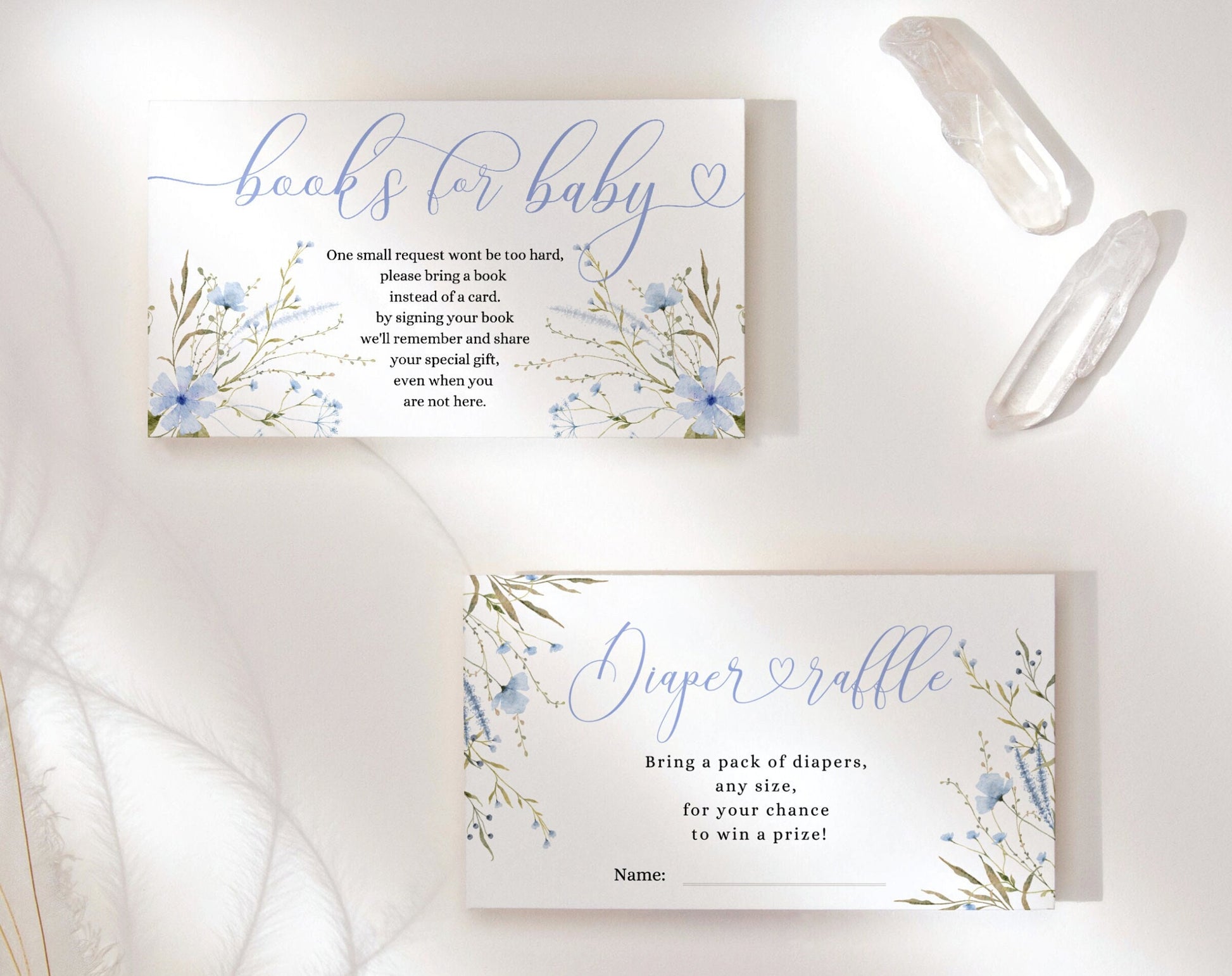 Baby Boy in Bloom diaper raffle tickets and Books for Baby cards