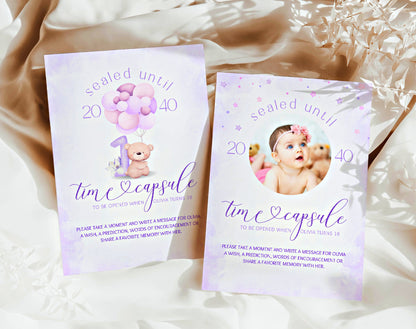 Pastel teddy bear 1st birthday girl time capsule set