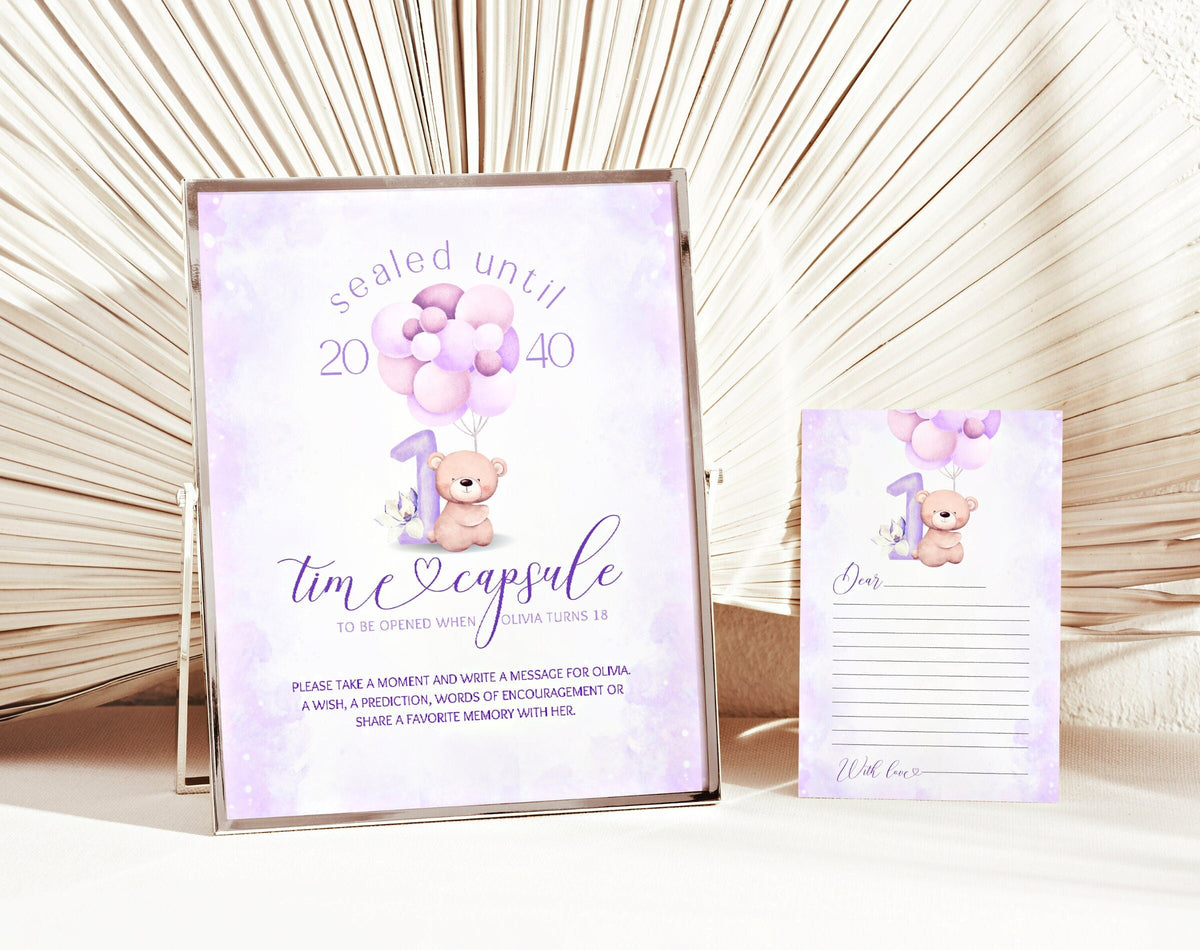 Pastel teddy bear 1st birthday girl time capsule set