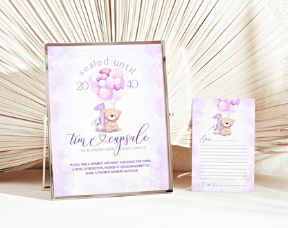 Pastel teddy bear 1st birthday girl time capsule set