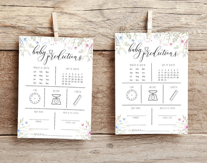 Editable details of pink and blue wildflower baby predictions gender reveal card