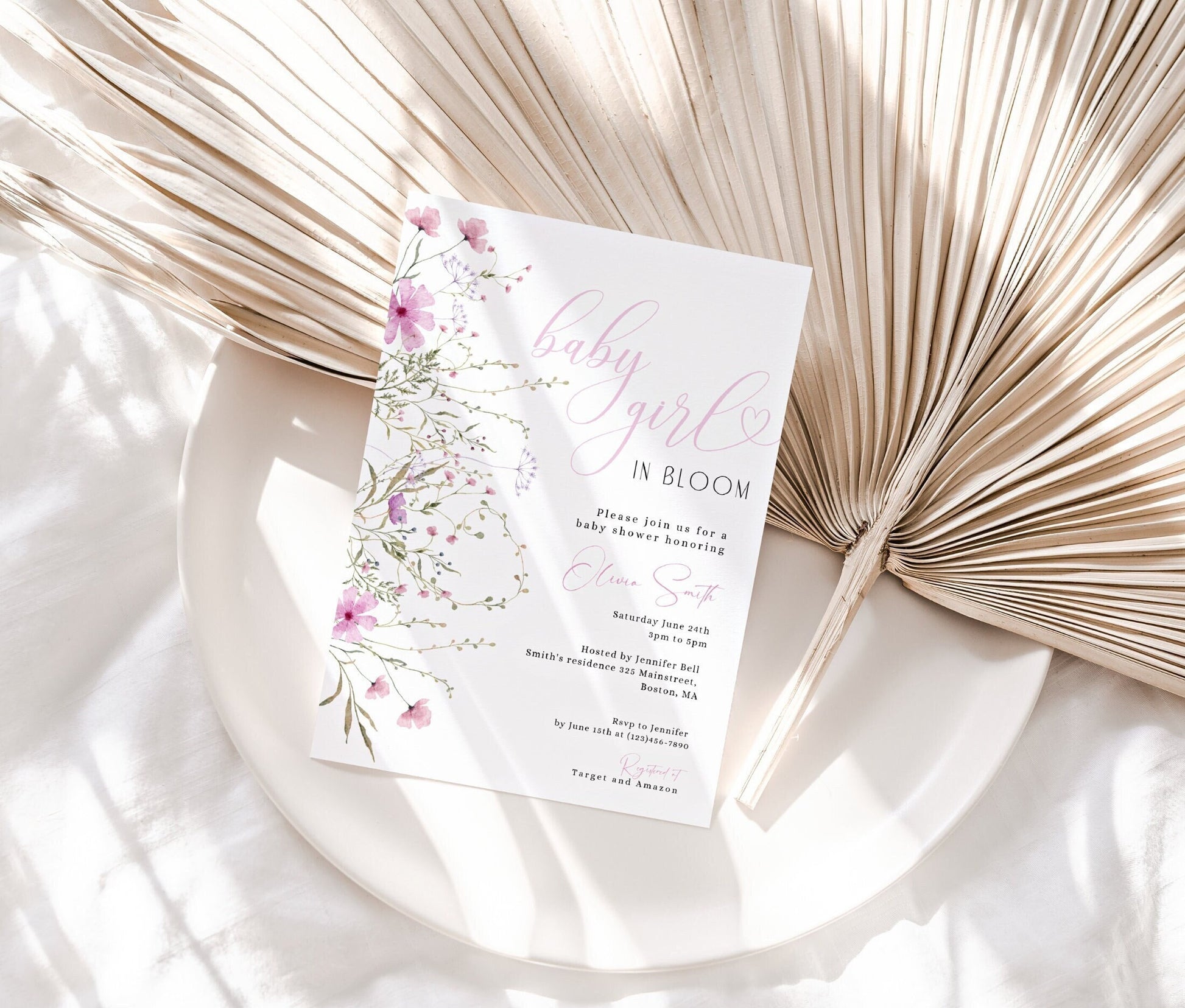 Baby in Bloom baby shower invitation for a floral girl shower