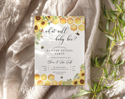 Bee Gender Reveal Invitation for gender reveal guests and party details