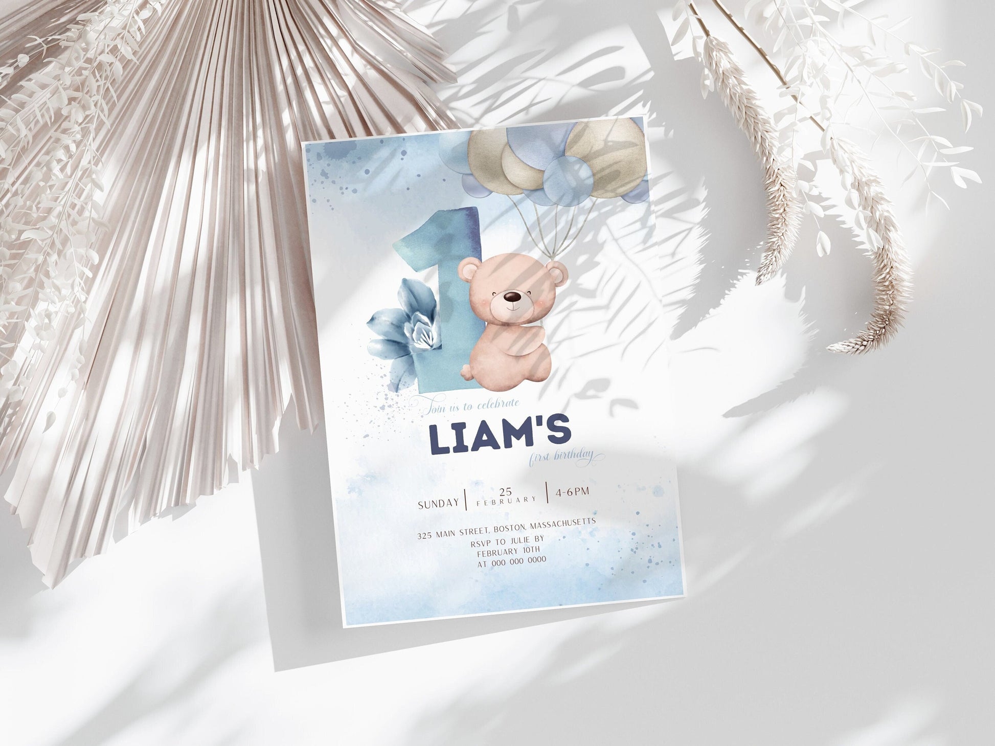 Teddy Bear 1st Birthday Invitation for 1st birthday guests and party details