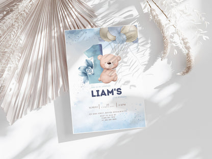 Teddy Bear 1st Birthday Invitation for 1st birthday guests and party details