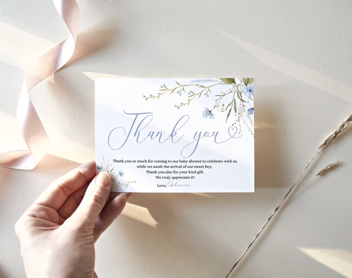 Baby Boy in Bloom Invitation Set, editable Canva template