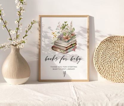 Baby Shower Books for Baby Sign - Pink Wildflower for baby shower party decor and supplies