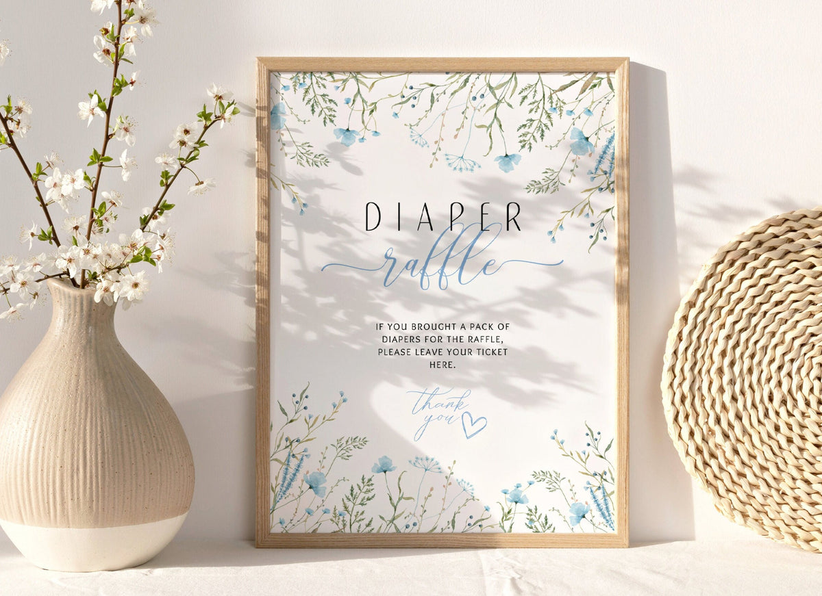 Baby Boy in Bloom Diaper Raffle Set, editable Canva template