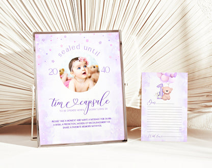 Preview of pastel teddy bear 1st birthday girl time capsule set