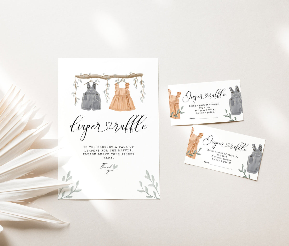 Preview of boho gender reveal diaper raffle sign and tickets