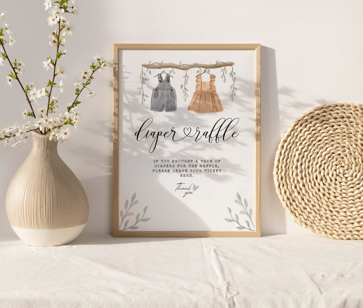 Editable details of boho gender reveal diaper raffle sign and tickets