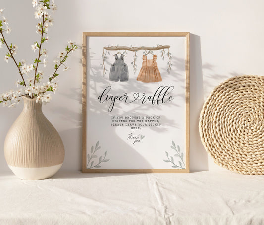Editable details of boho gender reveal diaper raffle sign and tickets