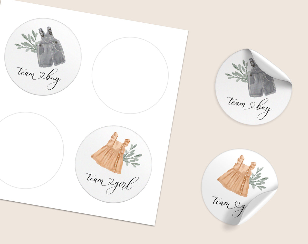 Greenery Guess the Gender sign and 1.5-inch team sticker set