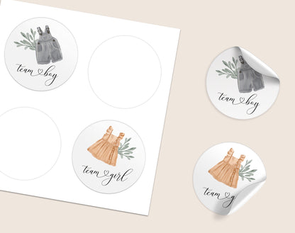 Greenery Guess the Gender sign and 1.5-inch team sticker set