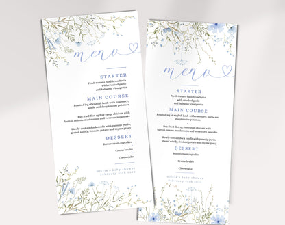 Baby Boy in Bloom Menu | Blue Floral, editable Canva template