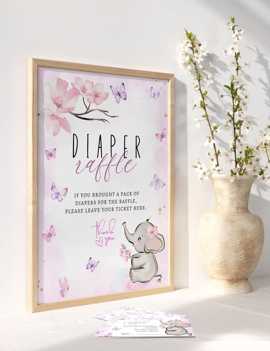 wildflower and floral diaper raffle tickets and sign for baby shower games