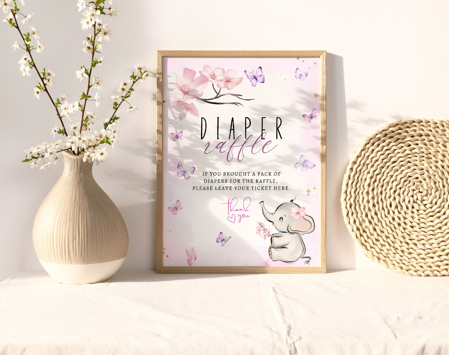 Butterfly Baby Shower Diaper Raffle Sign & Tickets, printable PDF files