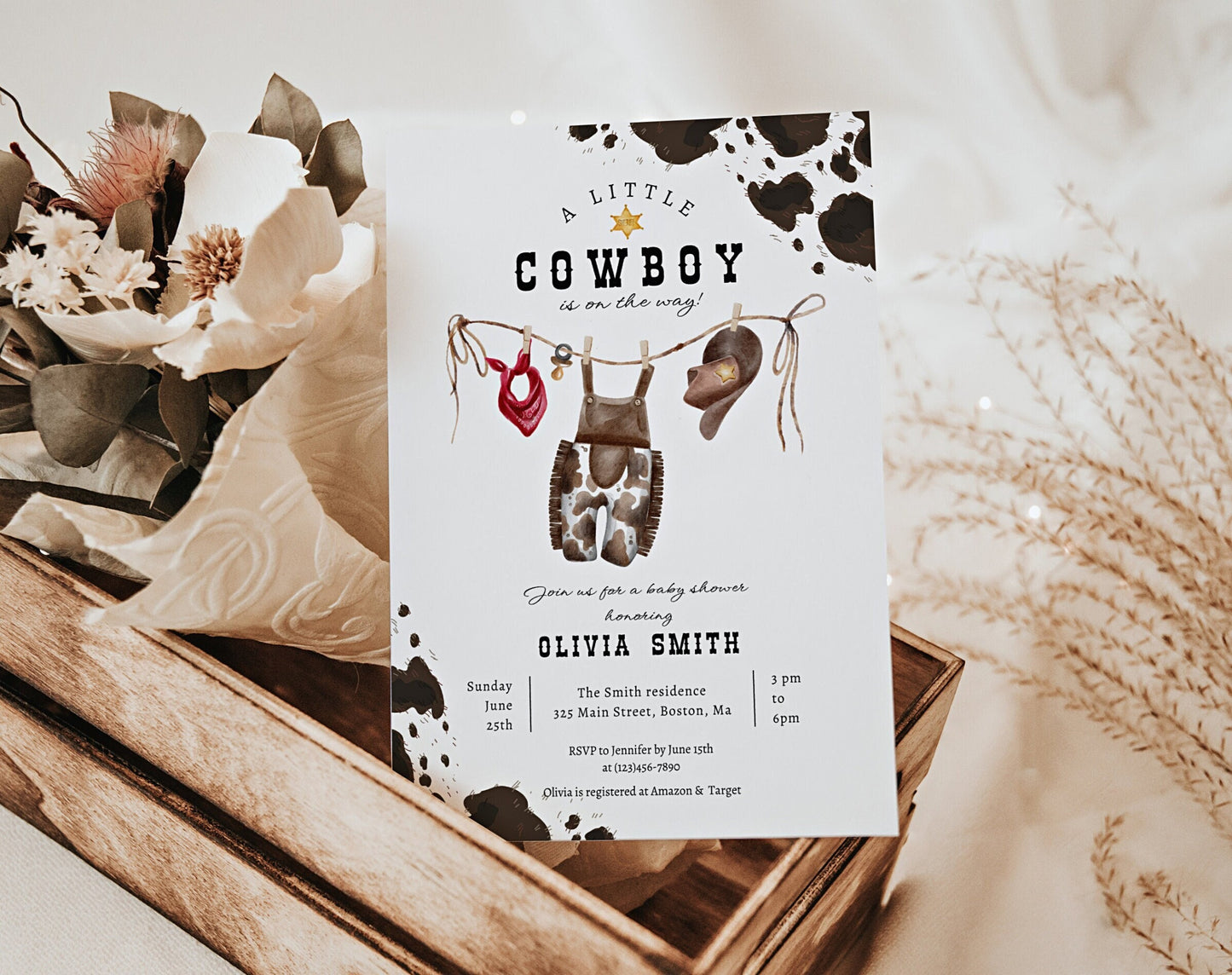 Cowboy Baby Shower Invitation for baby shower guests and party details