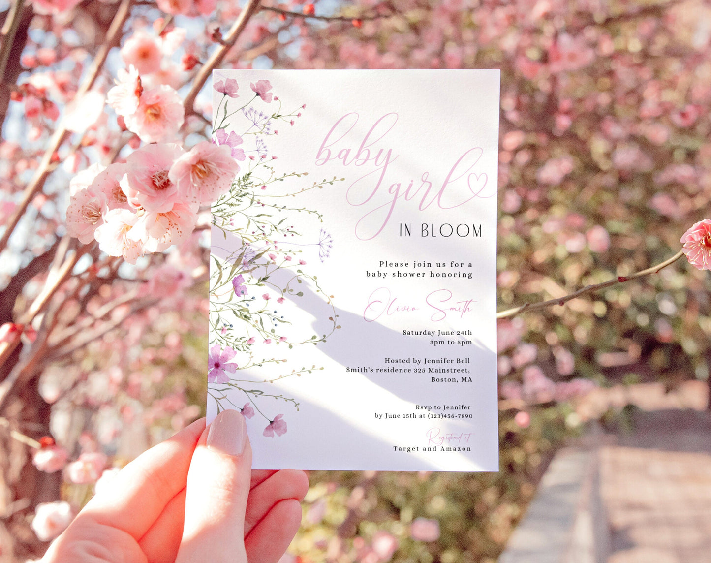 Editable Canva Baby in Bloom invitation to print or send digitally