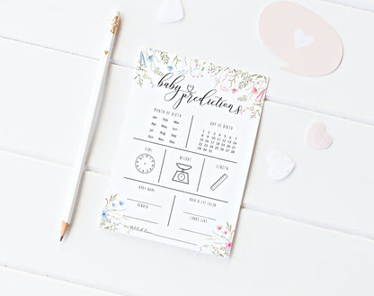 Pink and blue wildflower Baby Predictions gender reveal card