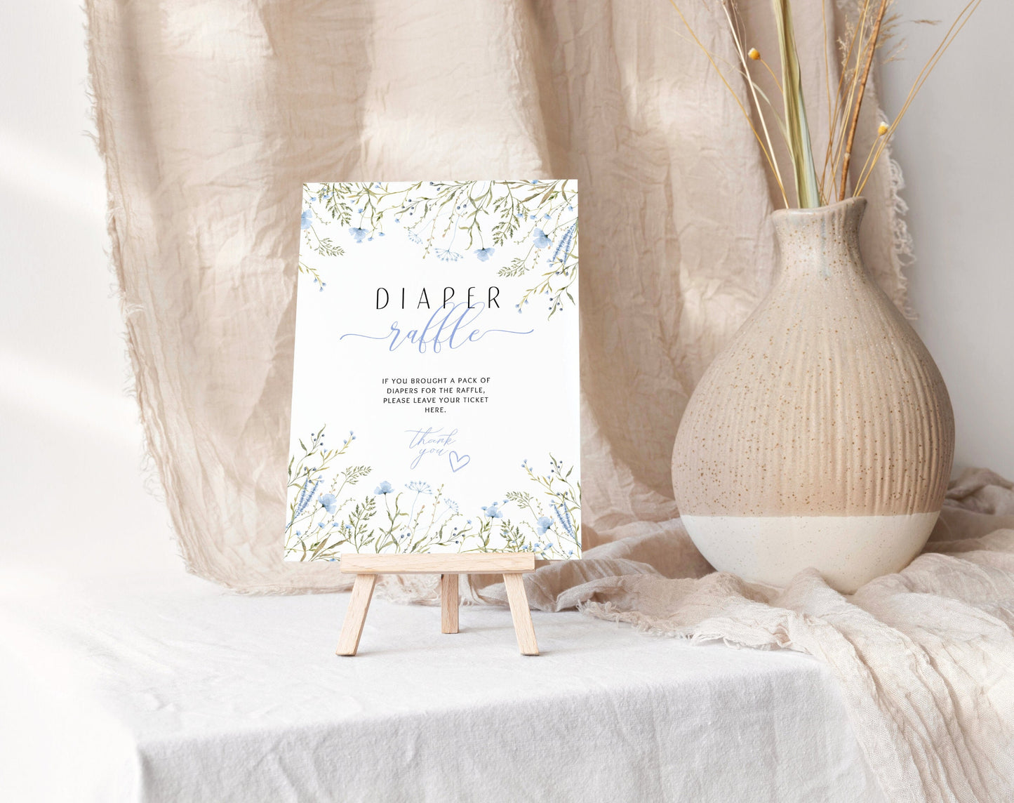 Preview of blue wildflower baby boy in bloom diaper raffle sign