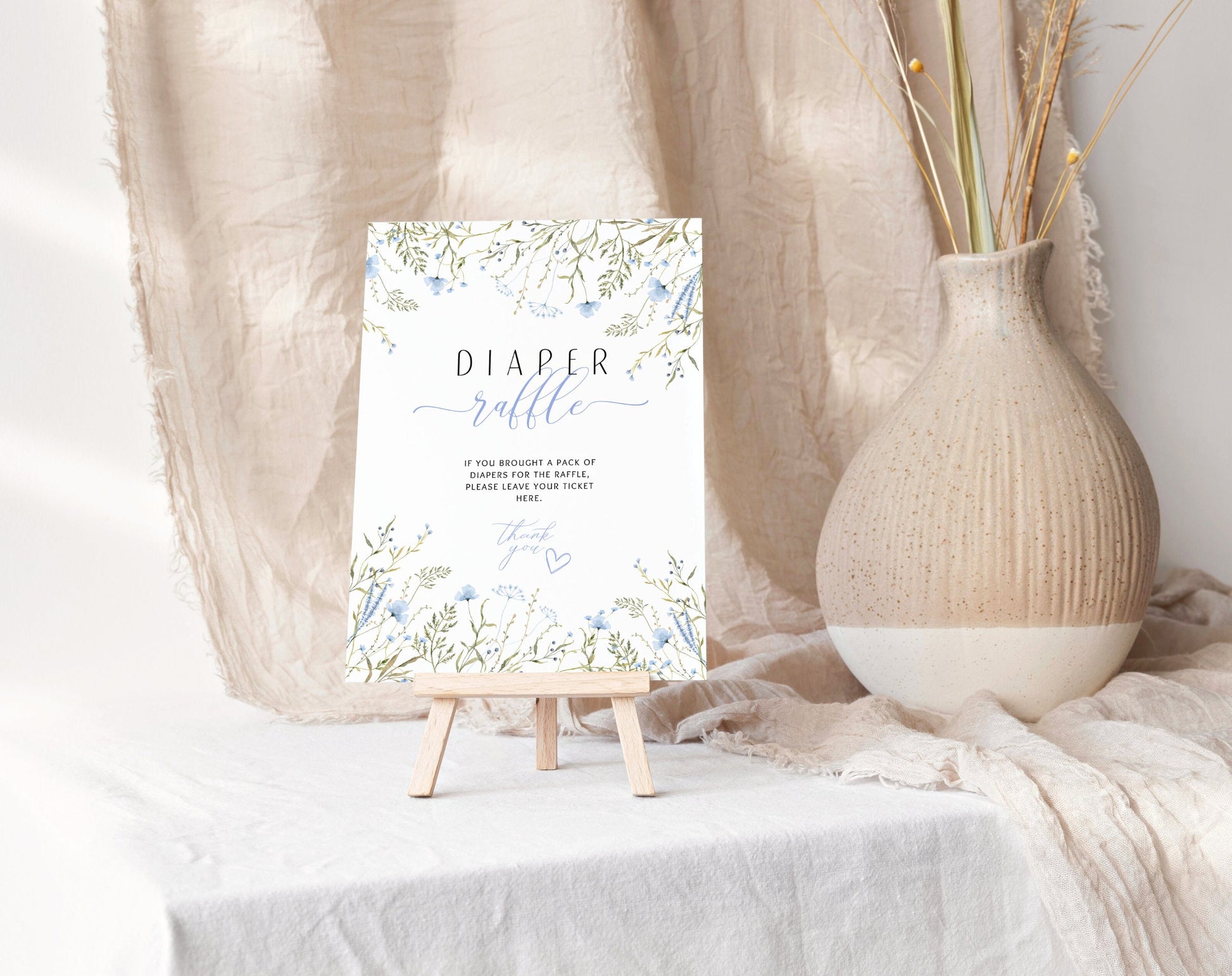 Preview of blue wildflower baby boy in bloom diaper raffle sign