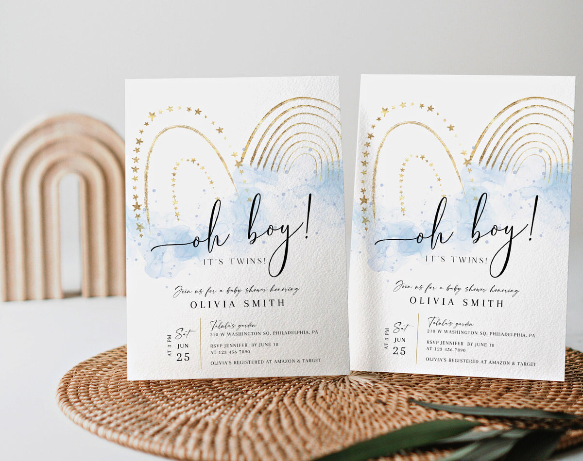 oh boy, twin and pastel baby shower invite for a personalized celebration