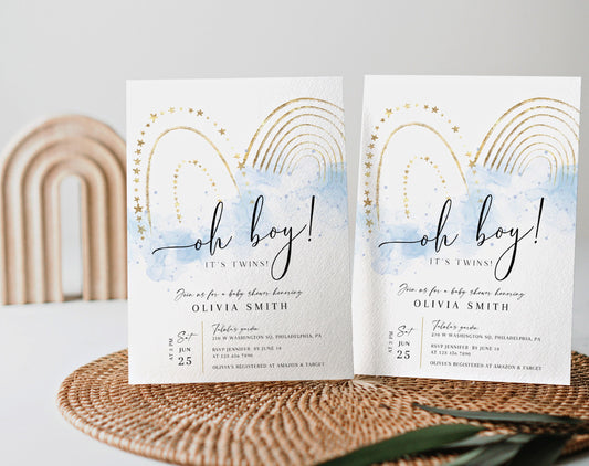 oh boy, twin and pastel baby shower invite for a personalized celebration