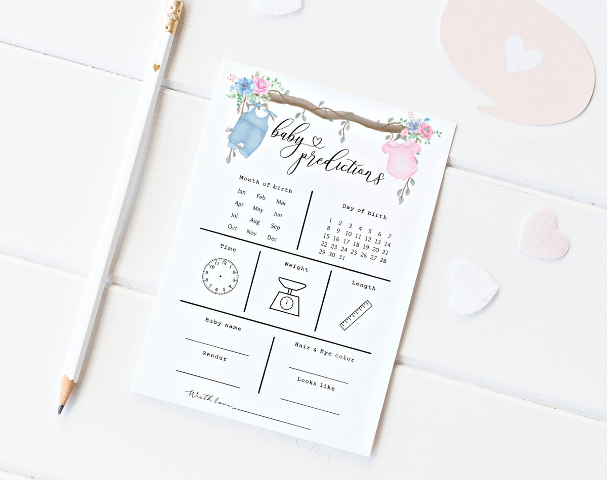 Editable Canva baby predictions card to download and print