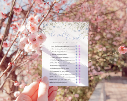 Mom or Dad Game - Pink Wildflower Baby Shower, printable Canva template