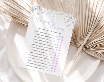 Mom or Dad Baby Shower Game - Pink Wildflower for baby shower party decor and supplies