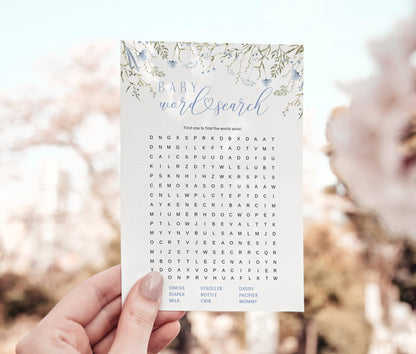 Baby Boy in Bloom Word Search Game, editable Canva template