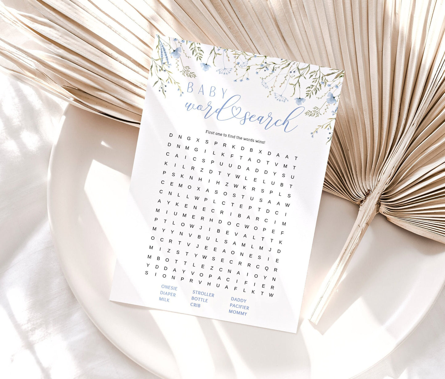Baby Word Search Baby Shower Game - Baby in Bloom for baby shower party decor and supplies