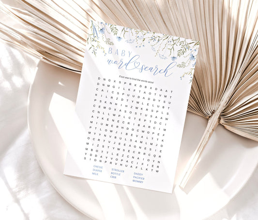 Baby Word Search Baby Shower Game - Baby in Bloom for baby shower party decor and supplies